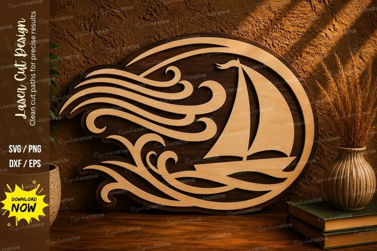Ocean Sailboat Laser Cut SVG File ocean sailboat svg, sailbo example image 1