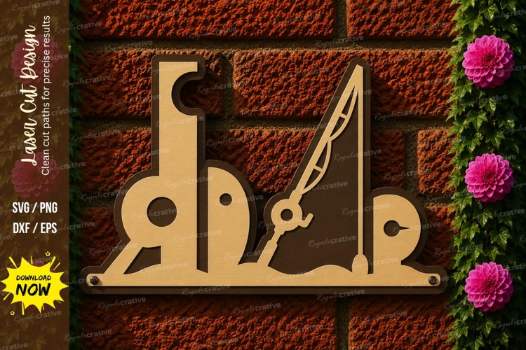 Music and Fishing Split Monogram Laser Cut SVG Design music example image 1