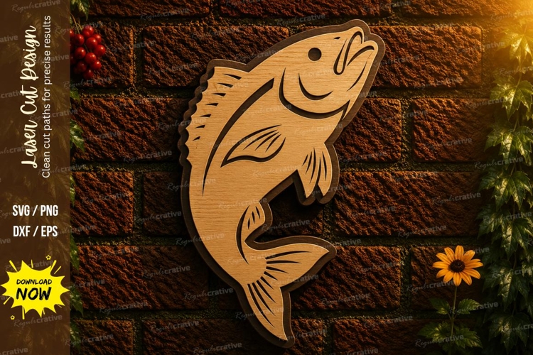 Jumping Bass Fish Laser Cut SVG Design bass fish svg, jumpin example image 1