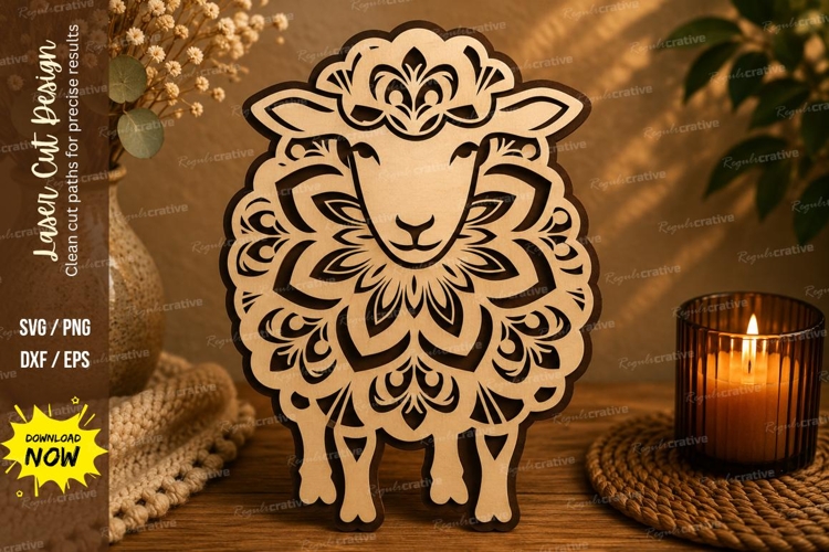 Floral Sheep Laser Cut SVG Design sheep svg, floral sheep example image 1