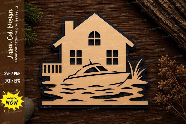 Lake House Laser Cut SVG Design lake house svg, cabin by lak example image 1