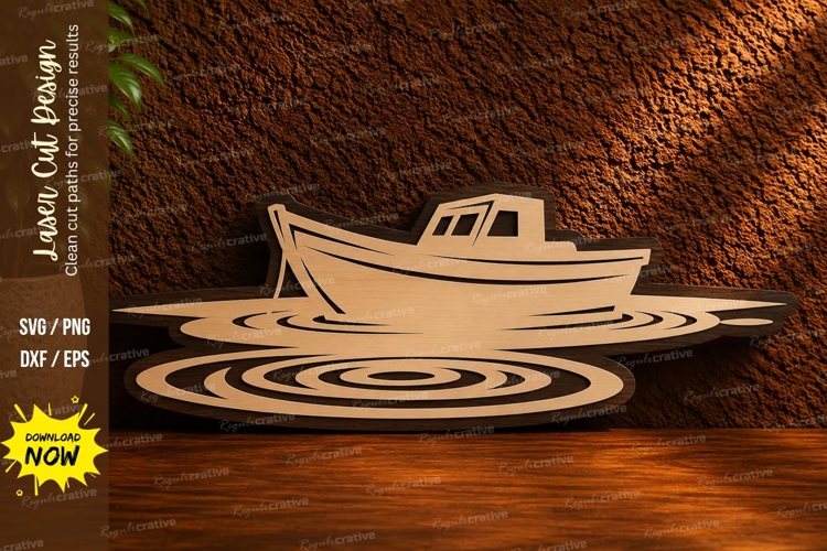 Fishing Boat Lake Laser Cut SVG Design fishing boat svg, lak example image 1