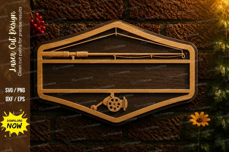 Fishing Rod Monogram Frame Laser Cut SVG Design fishing rod example image 1