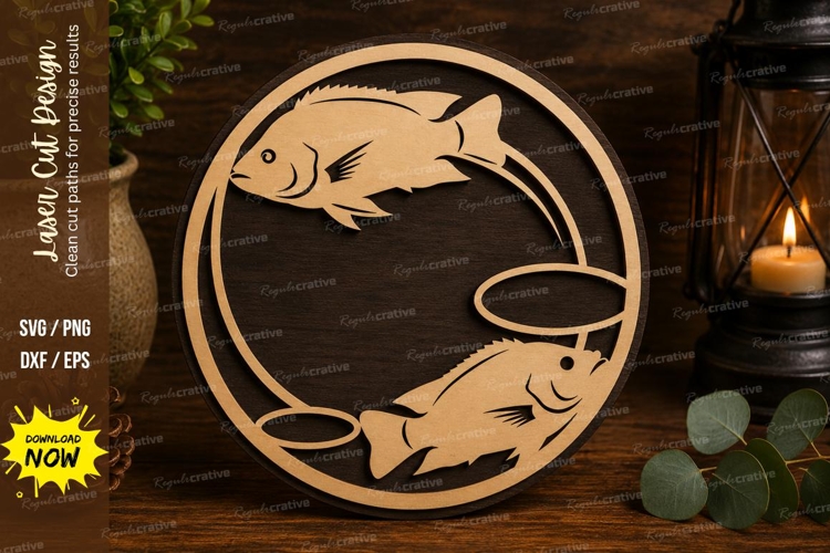 Koi Fish Round Laser Cut SVG Design koi fish svg, koi pond, example image 1