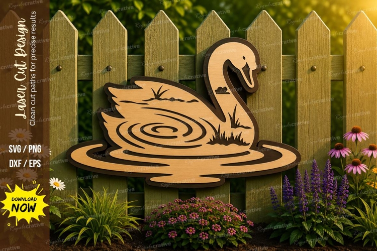 Swan Lake Laser Cut SVG Design swan svg, lake swan, laser cu example image 1