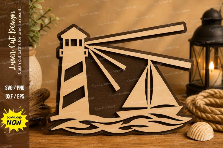 Lighthouse Sailboat Laser Cut SVG Design lighthouse svg, sai example image 1