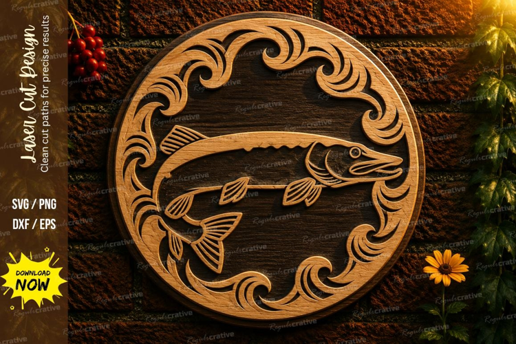 Trout Wave Round Laser Cut SVG Design trout svg, trout fish,
