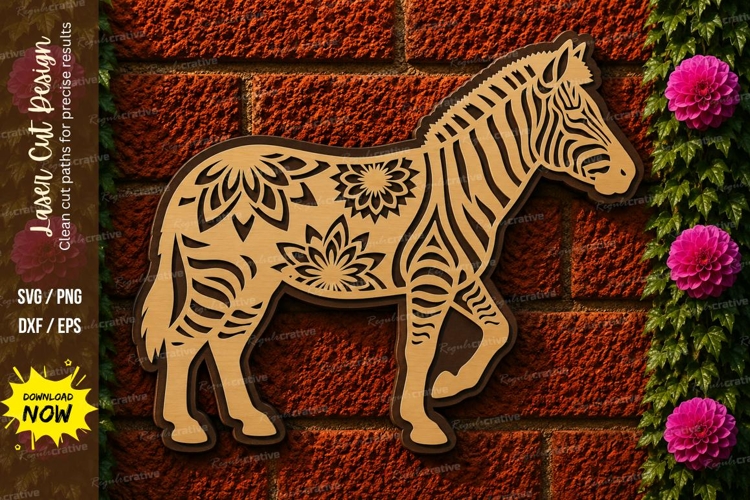 Floral Zebra Laser Cut SVG Design zebra svg, floral zebra,