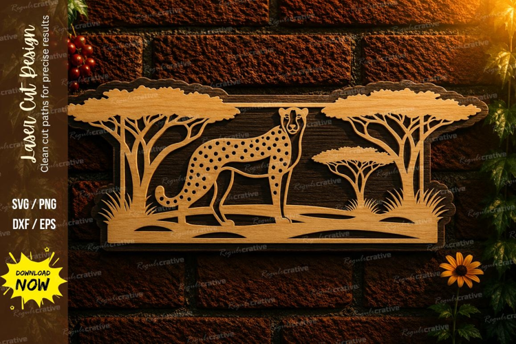 Cheetah Safari Landscape Laser Cut SVG Design cheetah svg,