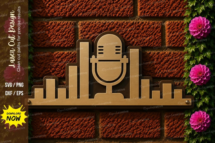 Microphone City Skyline Laser Cut SVG Design microphone svg,