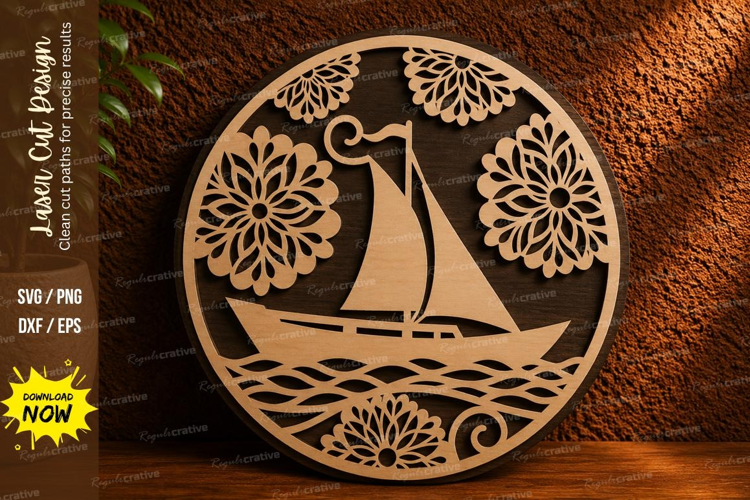 Sailboat with Fisherman Laser Cut SVG Design sailboat svg