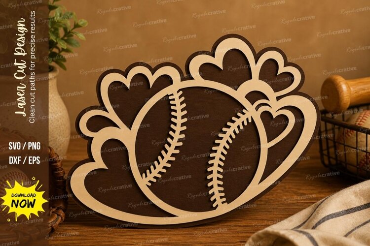 Baseball Hearts Laser Cut SVG Design baseball hearts svg, ba example image 1