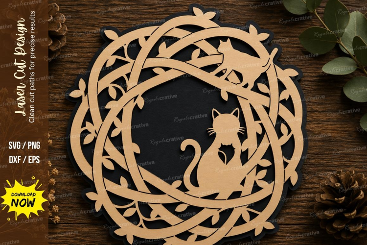 Cat Vine Wreath Laser Cut SVG Design cat svg, cat wreath,