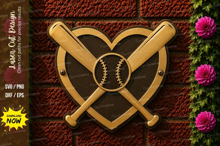 Baseball Crossed Bats Shield Laser Cut SVG Design baseball