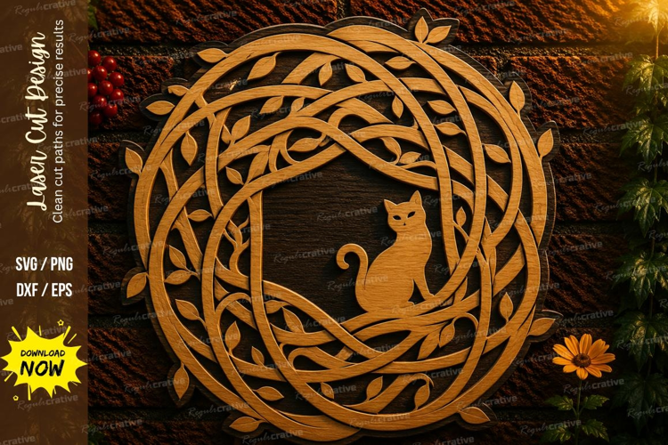 Cat Vine Round Wreath Laser Cut SVG Design cat svg, cat wrea