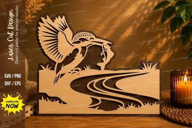 Heron River Landscape Laser Cut SVG Design heron svg, river example image 1