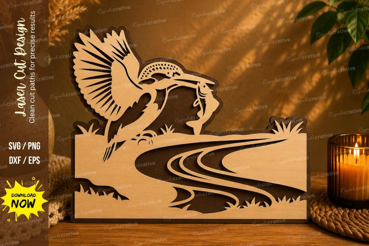 Heron River Landscape Laser Cut SVG Design heron svg, river
