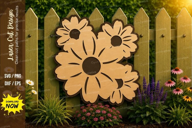 Daisy Flower Cluster Laser Cut SVG Design daisy svg, flower example image 1