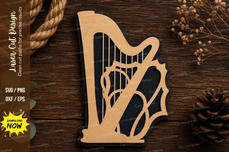 Decorative Harp Laser Cut SVG Design harp svg, harp instrume