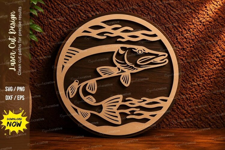 Fishing Round Scene Laser Cut SVG Design fishing svg, fish example image 1