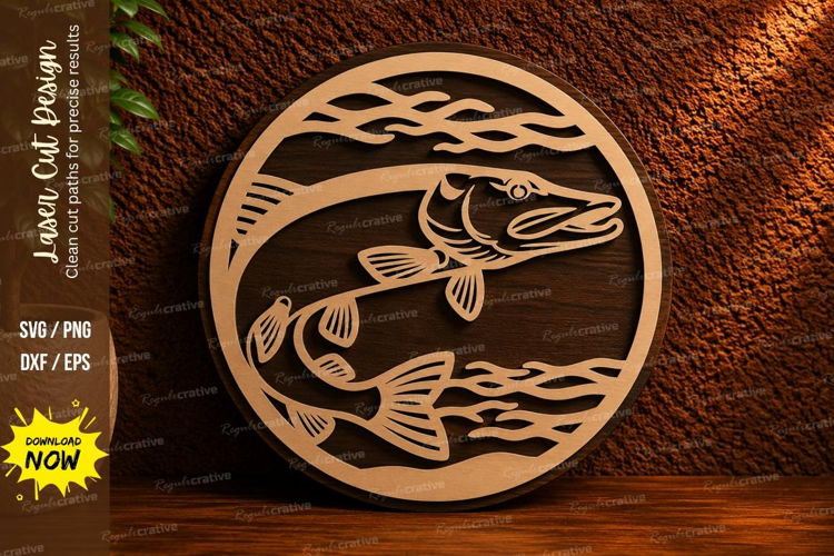Fishing Round Scene Laser Cut SVG Design fishing svg, fish