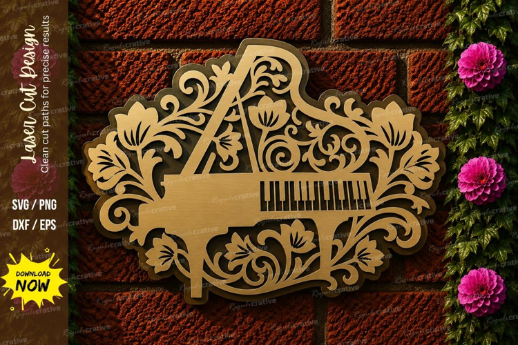 Grand Piano Decorative Frame Laser Cut SVG Design grand pian
