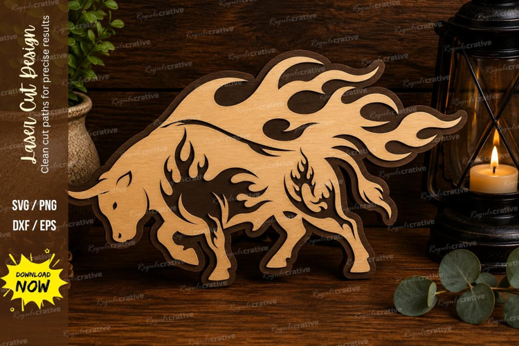 Flame Bull Laser Cut SVG Design bull svg, flame bull, wester