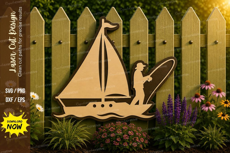 Sailboat with Surfer Laser Cut SVG Design sailboat svg,