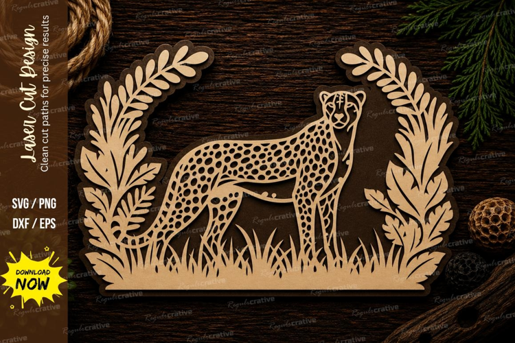 Cheetah Safari Scene Laser Cut SVG Design cheetah svg, safar