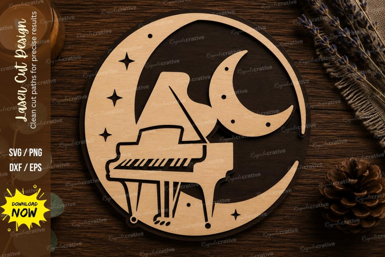 Moonlight Piano Laser Cut SVG Design piano svg, moon piano,