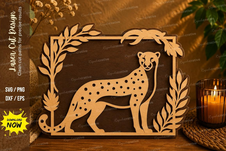 Cheetah Botanical Frame Laser Cut SVG Design cheetah svg