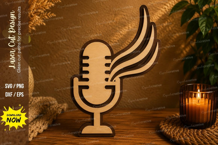 Winged Microphone Laser Cut SVG File microphone svg, winged