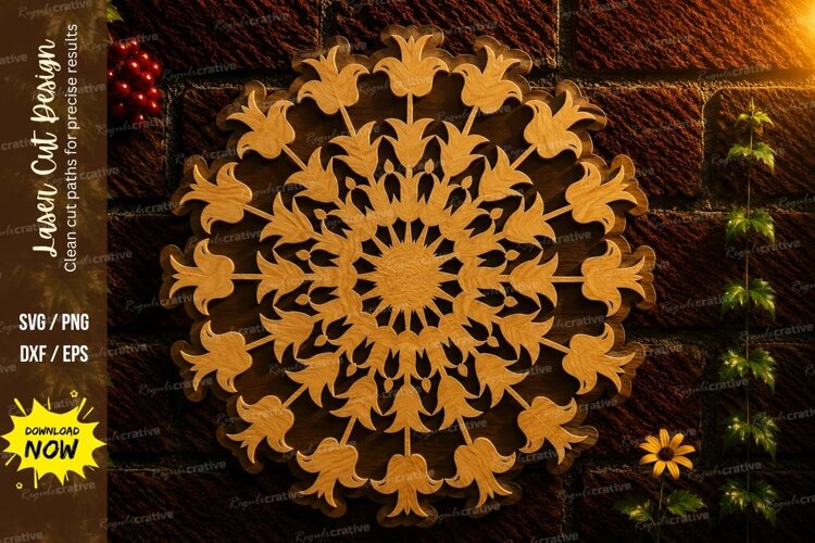 Floral Mandala Laser Cut SVG File floral mandala svg, mandal example image 1
