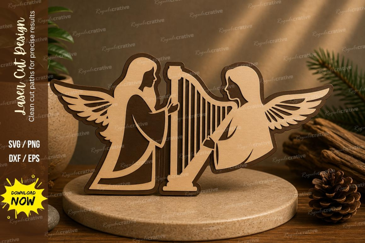 Angel Harp Laser Cut SVG File angel harp svg, angel svg, har