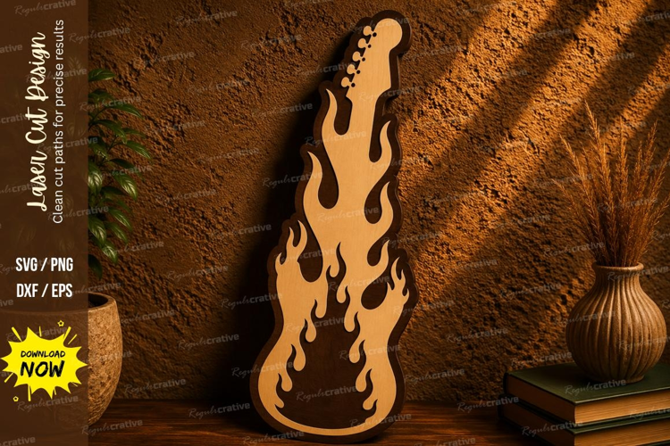 Flame Guitar Laser Cut SVG File flame guitar svg, guitar svg