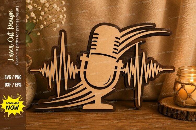 Podcast Mic Laser Cut SVG File podcast microphone svg, micro example image 1