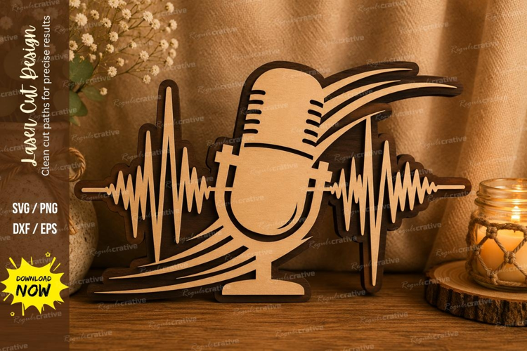 Podcast Mic Laser Cut SVG File podcast microphone svg, micro