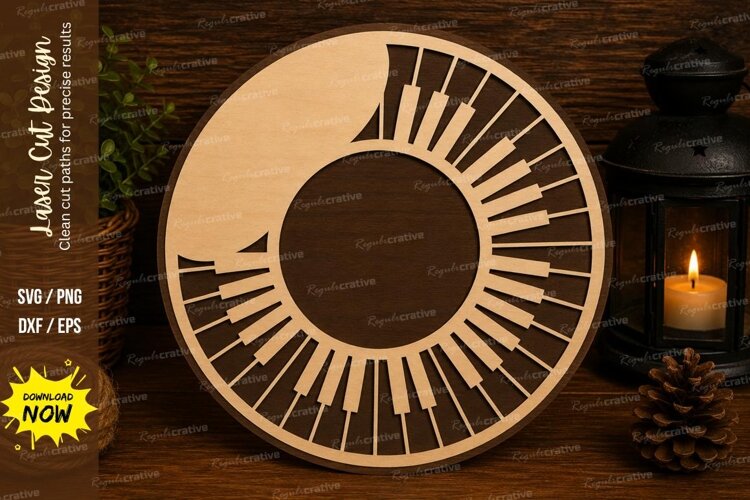Piano Keys Round Frame Laser Cut SVG File piano keys svg example image 1