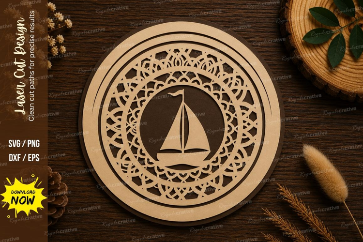 Sailboat Mandala Laser Cut SVG File sailboat mandala svg