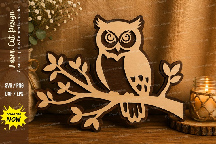 Owl Branch Laser Cut SVG File owl svg, owl branch svg, owl