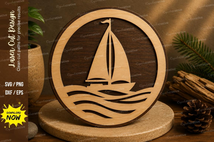 Sailboat Round Laser Cut SVG File sailboat round svg, sailbo