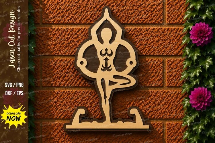 Yoga Pose Laser Cut SVG File yoga pose svg, meditation pose example image 1