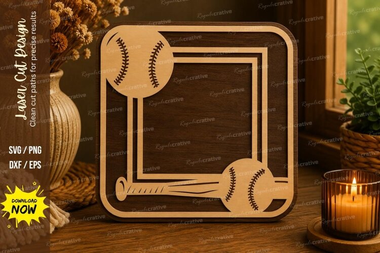 Baseball Square Frame Laser Cut SVG File baseball frame svg, example image 1
