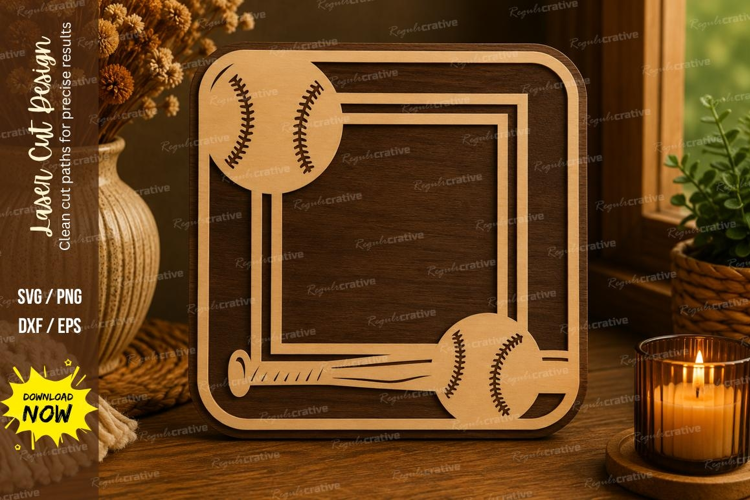 Baseball Square Frame Laser Cut SVG File baseball frame svg,
