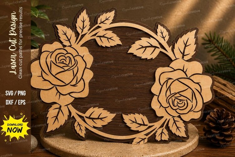 Rose Floral Wreath Laser Cut SVG File rose wreath svg, flora example image 1