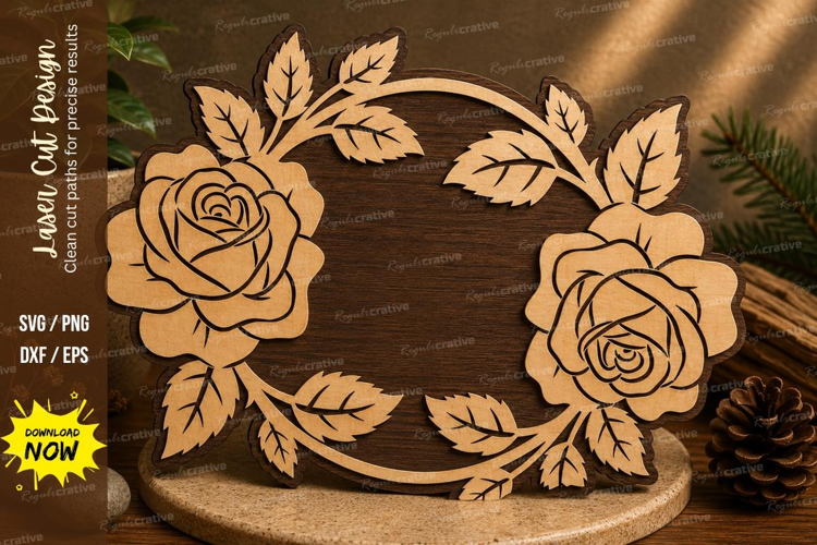 Rose Floral Wreath Laser Cut SVG File rose wreath svg, flora