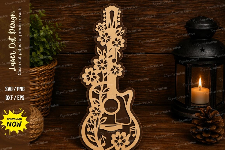 Floral Guitar Laser Cut SVG File floral guitar svg, guitar