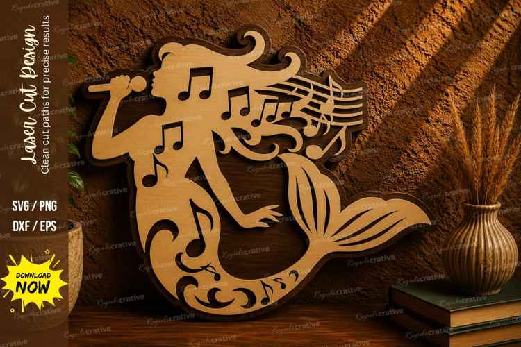 Musical Mermaid Laser Cut SVG File musical mermaid svg