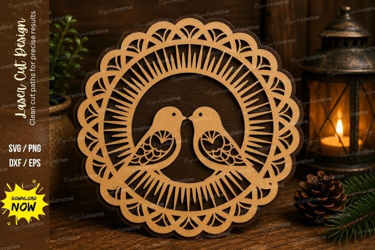 Love Birds Mandala Laser Cut SVG File love birds mandala svg example image 1