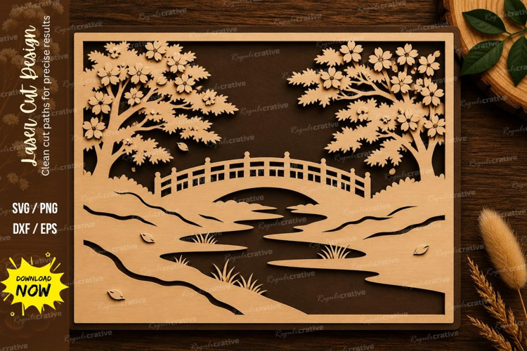 Bridge Landscape Laser Cut SVG File bridge landscape svg,